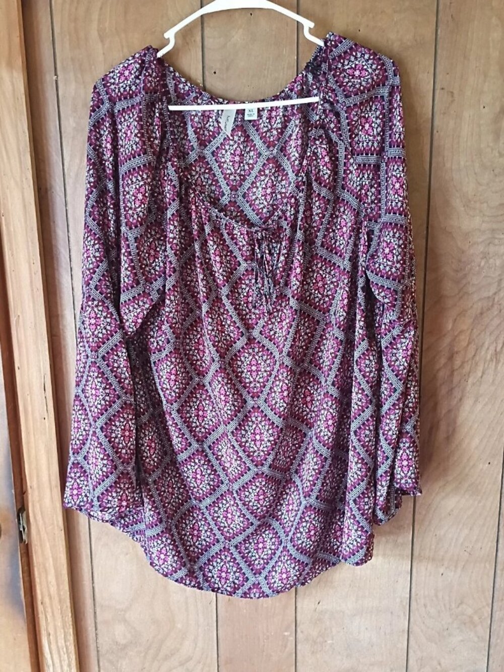Tacera Women's Boho Print Peasant Blouse XL Long Sleeve Pullover Polyester